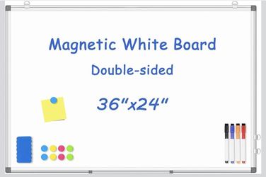 New Magnetic White Board, 36" x 24" Double-Sides Dry Erase White Board
