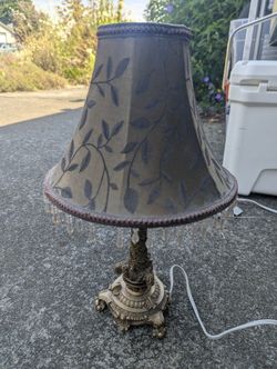 Vintage Style Ornate Gold Table Lamp with Beaded Shade