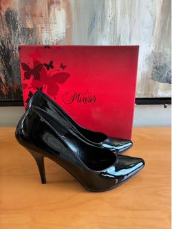 Pleaser Seduce-420V Black Patent Pointed Toe 5” Stiletto Heels w/ Box-Size 14