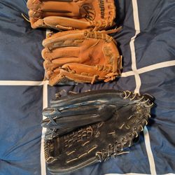 3 Baseball Gloves Used Great Condition 