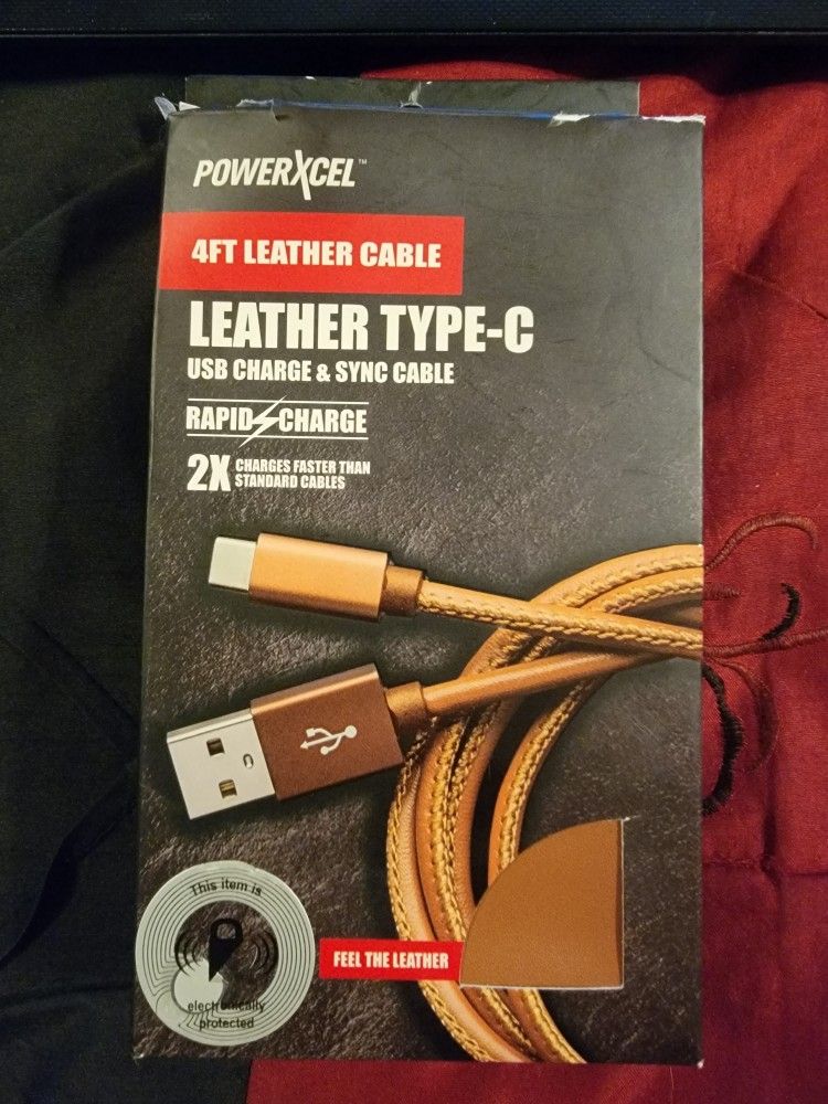 PowerXcell 4 Ft LEATHER Cable Type C/Rapid CHARGE