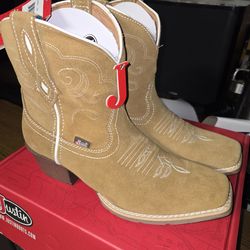 New Justin Chellie Camel Suede Western Square Toe Booties Womens Sizes 8 & 10 $45