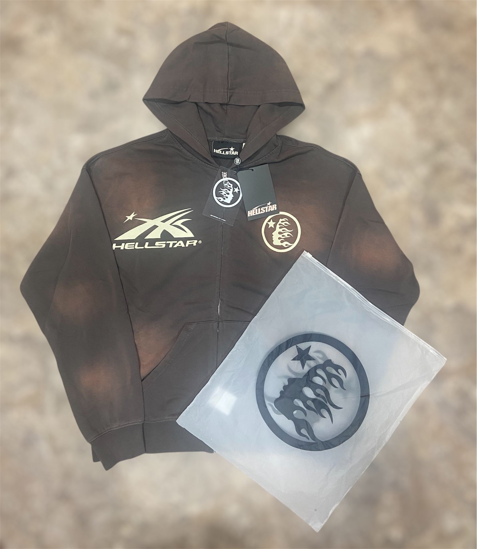 Hellstar grey and white white zip up hoodie (NFC SCAN)