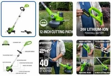 GREENWORKS 24V 12" TRIMMER w/extra lines