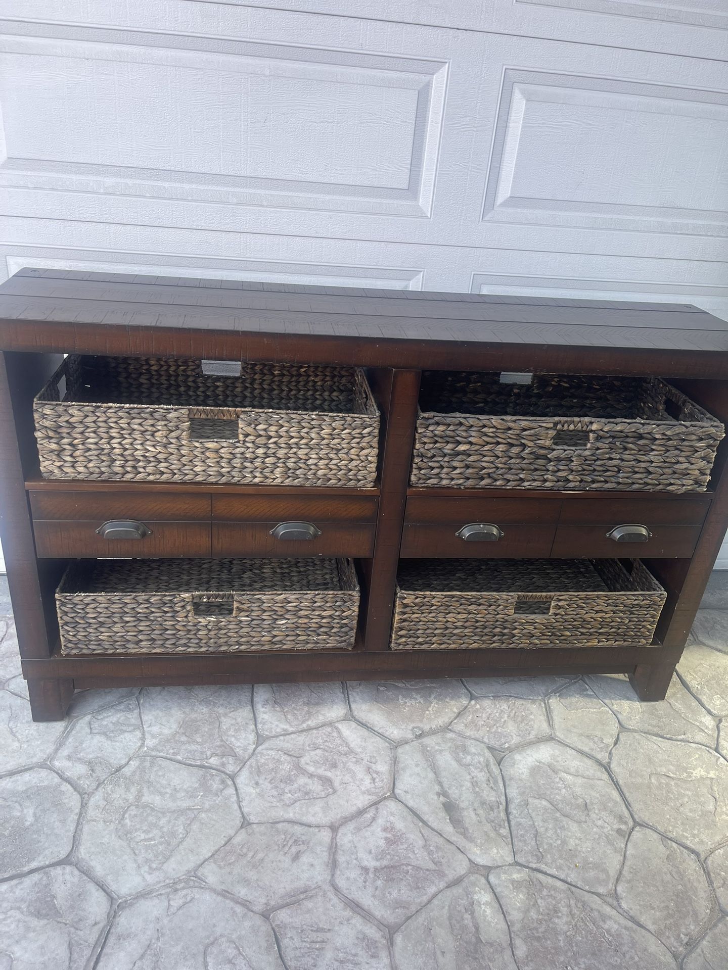Wooden Cabinet w/ Rattan Drawers (See Description)