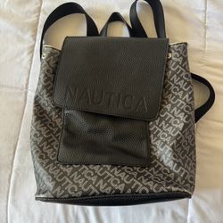 Nautica Gray & Black Pebbled Backpack for Women, Magnetic Snap