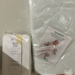 Crib Mattress, Protector & Sheet