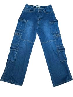 Celebrity Ace Multi-pocket Blue Cargo Denim Pants - Wide Leg - Size 11/30