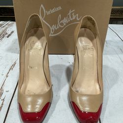 CHRISTIAN LOUBOUTIN LEATHER COLOR BLOCK PATTERN D’ORSAY PUMPS