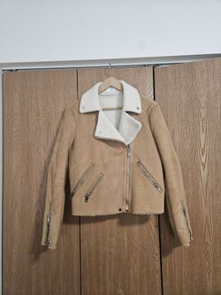 MANGO Women's Faux Suede Sherpa Biker Jacket M