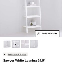 Set Of Two Sawyer White Leaning Crate & Barrel Bookshelves 