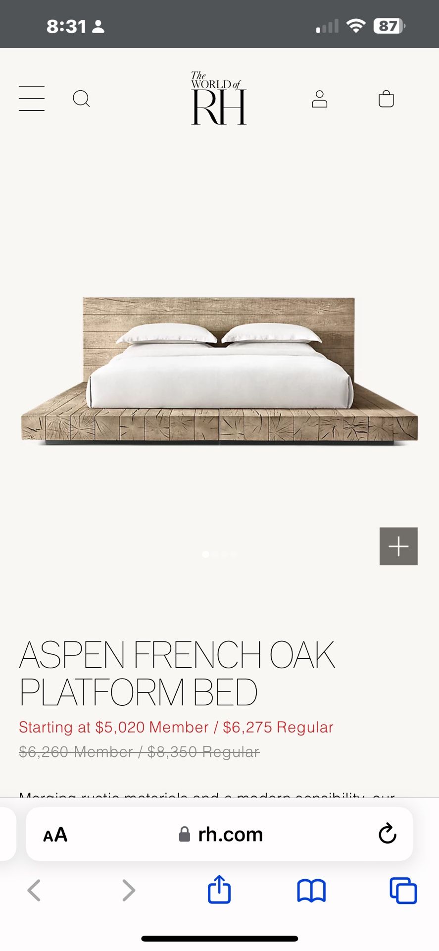 RESTORATION HARDWARE ASPEN FRENCH OAK PLATFORM BED KING SIZE