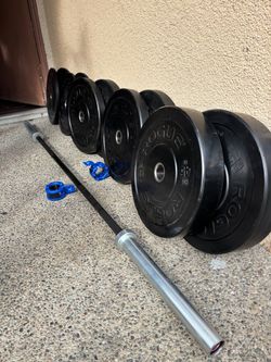ROGUE HG 2.0 BUMPER WEIGHTS WITH OHIO BAR AND LOCKS 2x45, 4x25 and 4x10 lbs