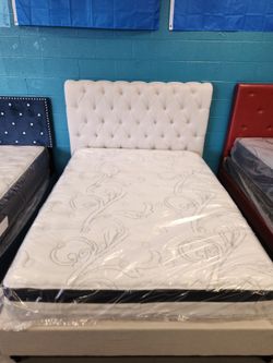 Queen platform bed with mattress pillow top plush