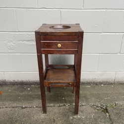 Vintage Oak Smoking Stand Ashtray Table with Drawer & Shelf 