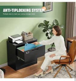2 Drawer File Cabinet with Lock,Metal Lateral Filing Cabinet for Home Office,Hanging Letter/Legal/A4 Size (Black, H27.95×W28.35×D15.74)