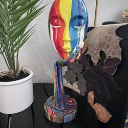 Simple Creative Colorful Female Face Art Statue Thinker Lady Sculpture Abstract Character Crafts Ornament