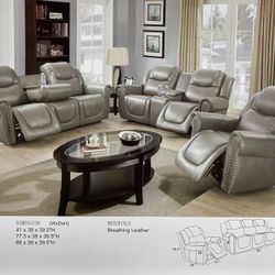 Brand New Grey Faux Leather Combination Sofa Set 