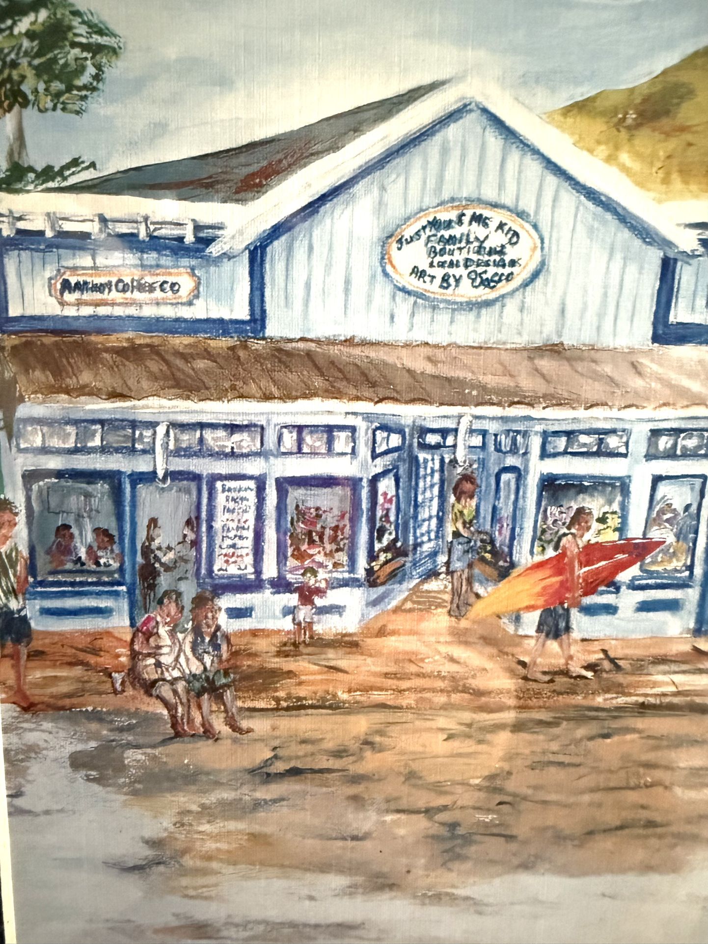 Paia Town Maui Artist Signed Double Matted Print by Late Artist “Vasco” (Chris Houghton) - 11” x 14” Ready to Frame