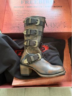 Freebird Leather Moto Boots with Buckle Straps
