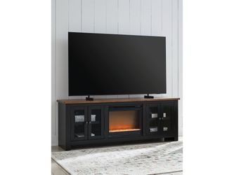 Wildenauer Brown/Black 76" TV Stand with Electric Fireplace (faux glass crystals)