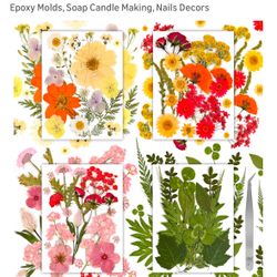 Dried Pressed Flowers for Crafts Resin,4 Sheets Real Nature Dry Flowers Set with Tweezer for DIY Art Crafts Jewelry, Epoxy Molds, Soap Candle Making, 