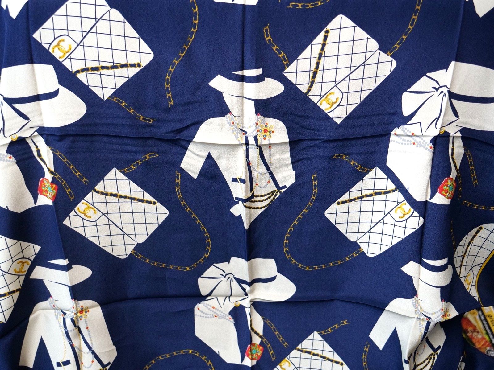 CHANEL Coco Silk Scarf Square Large Navy Gold White Pattern Logo - Women - Italy