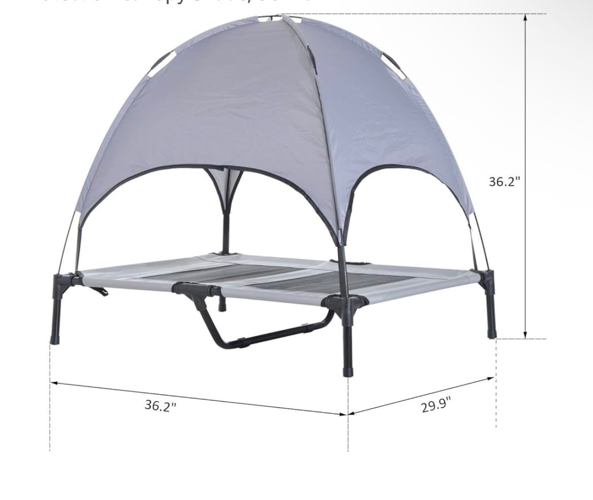 😀 PawHut Elevated Portable Dog Cot Cooling Pet Bed with UV Protection Canopy Shade, 36 inch