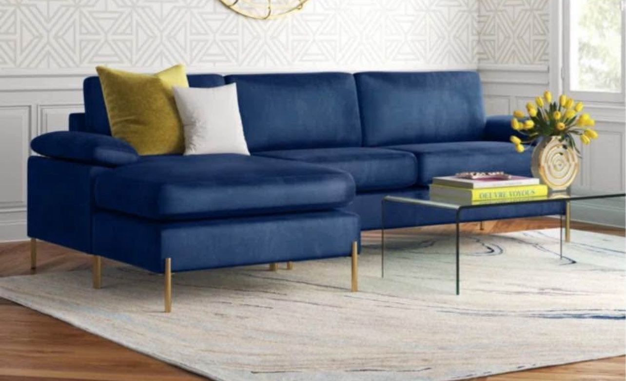 Sectional Suede Navy Blue Couch