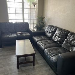 Black Faux Leather Sofa And Love Seat With Free Coffee Table