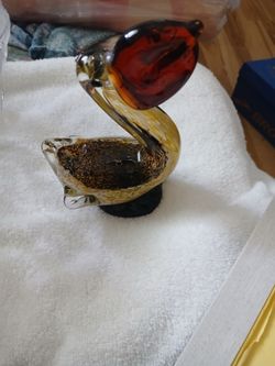 Glass Pelican with fish in his bill 6x7