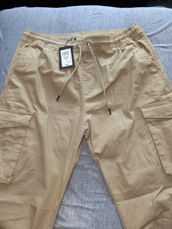 Champs CSG Venture Cargo Zip Pants Joggers Drawstring Elastic Waist, 2XL, Khaki