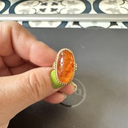 14k Gold Amber Ring Size 5