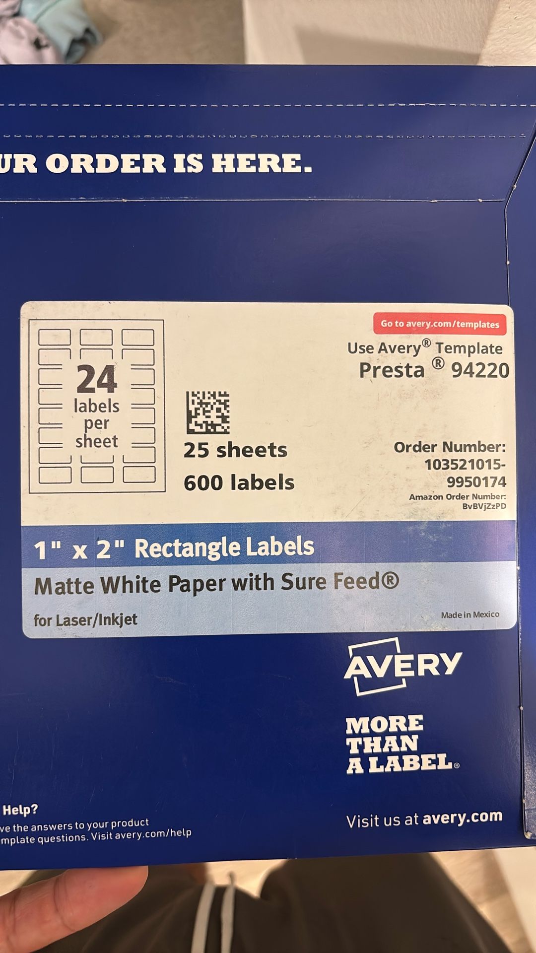 1” X 2” Avery Labels