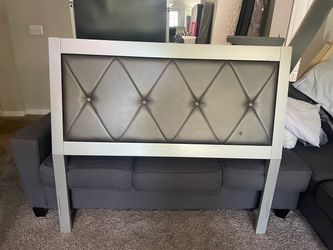 Gray Tufted Upholstered Headboard with Silver Frame