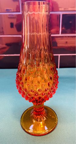 Beautiful Fenton Amber hobnail pedestal vase