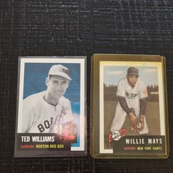 Two legends for the price of one! Ted Williams + Willie Mays baseball cards. DM if you want to add these Hall of Famers to your collection.