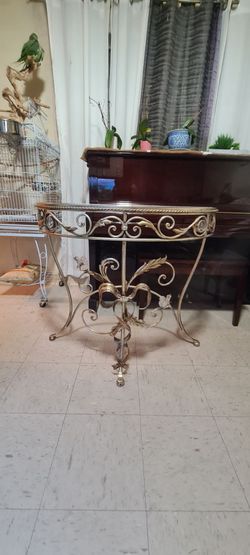 Italian Style Silver Gilt Metal & Crystal Console Table