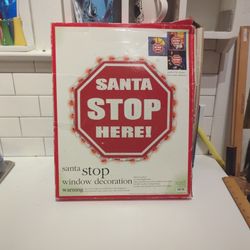 Santa Stop Here Light Up Sign Indoors Outdoors 14" New In Box