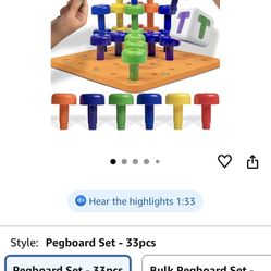 Skoolzy Peg Board Set - Montessori Toys for 2 Year Old - 33 Pc Peg Board for Kids - Occupational Therapy Toys with Pegs, Dice, Lacing String & Storage