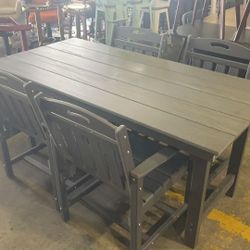 SERWALL Modern Patio Dining Set, 5-Piece Rectangular HDPE Dining Table with Umbrella Hole & 4 Chairs, Grey $520