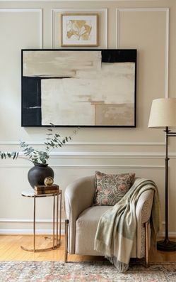 Large Framed Abstract Wall Art - Black / Beige / Cream