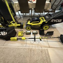 40 volt 20” push lawn mower & blower/ mulcher/ vacuum & string trimmer (2) batteries & Fast charger  (1) 6 ah battery and (1) 4 ah battery  Used like 