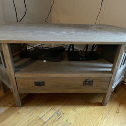 TV Stand Corner Unit With Storage Shelf (Cottagecore, Rustic)