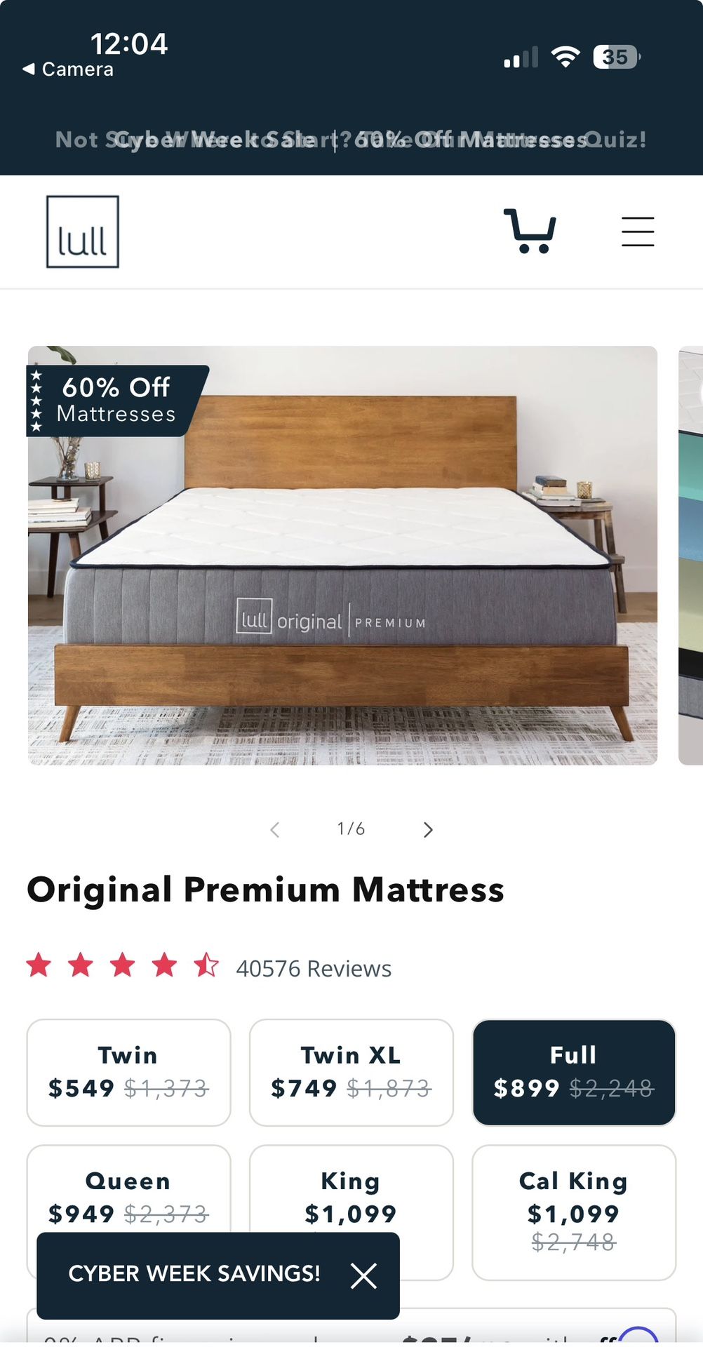 Lull Original Premium Memory Foam Full Size Bed With Black Bed Frame