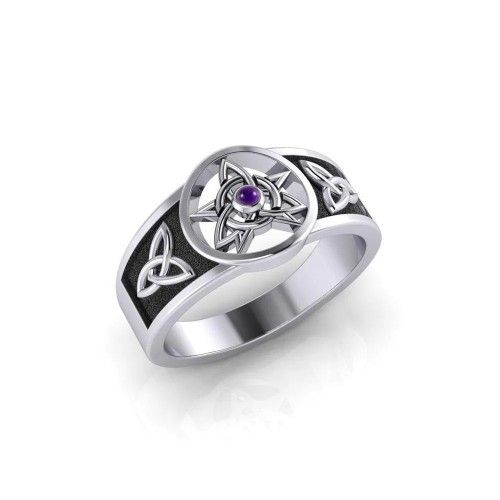 Celtic Trinity Amethyst Pentacle Sterling Silver Ring, size 7 & 8