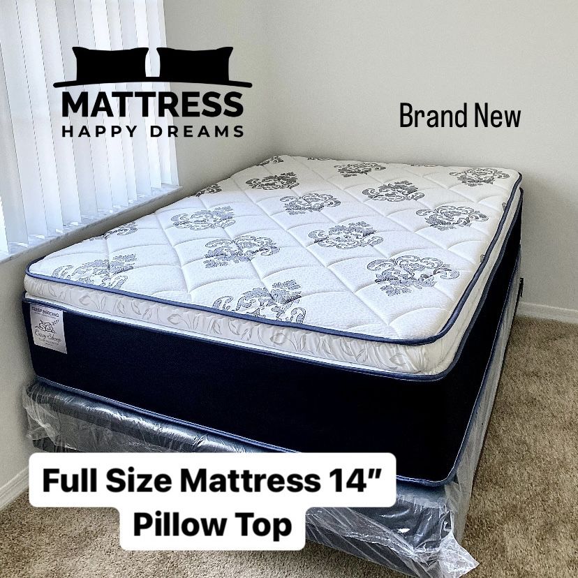Full Size Mattress Pillow Top 14” Inches Thick Excellent Comfort Also Available: Twin Queen And King New From Factory Delivery Available