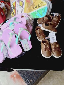 Brand New. Cat & Jack Glitter Flip Flops Sm 13/1 & Carter's Sneakers 3 Months. $3 Each Or 2 For $5