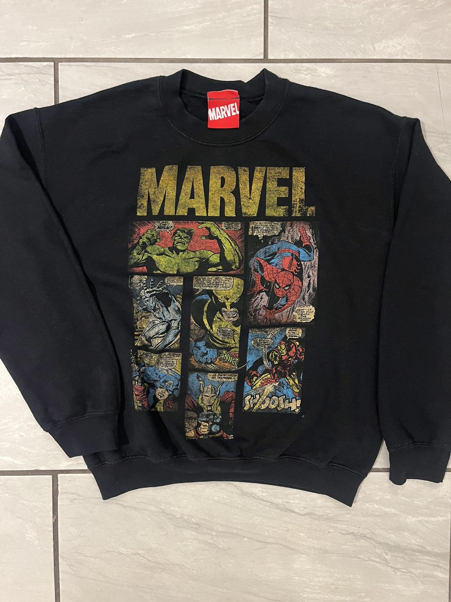 Vintage Marvel Sweatshirt Mens Medium Black Pullover Crewneck Comic Book Print