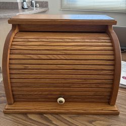 Amish Bread Box Solid Oak - 16”wide x 11.5” tall x 12.5 deep Vintage